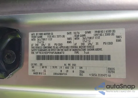 2017 Ford F-150 Xl from USA, damaged, VIN 1FTEX1EP7HFA08473